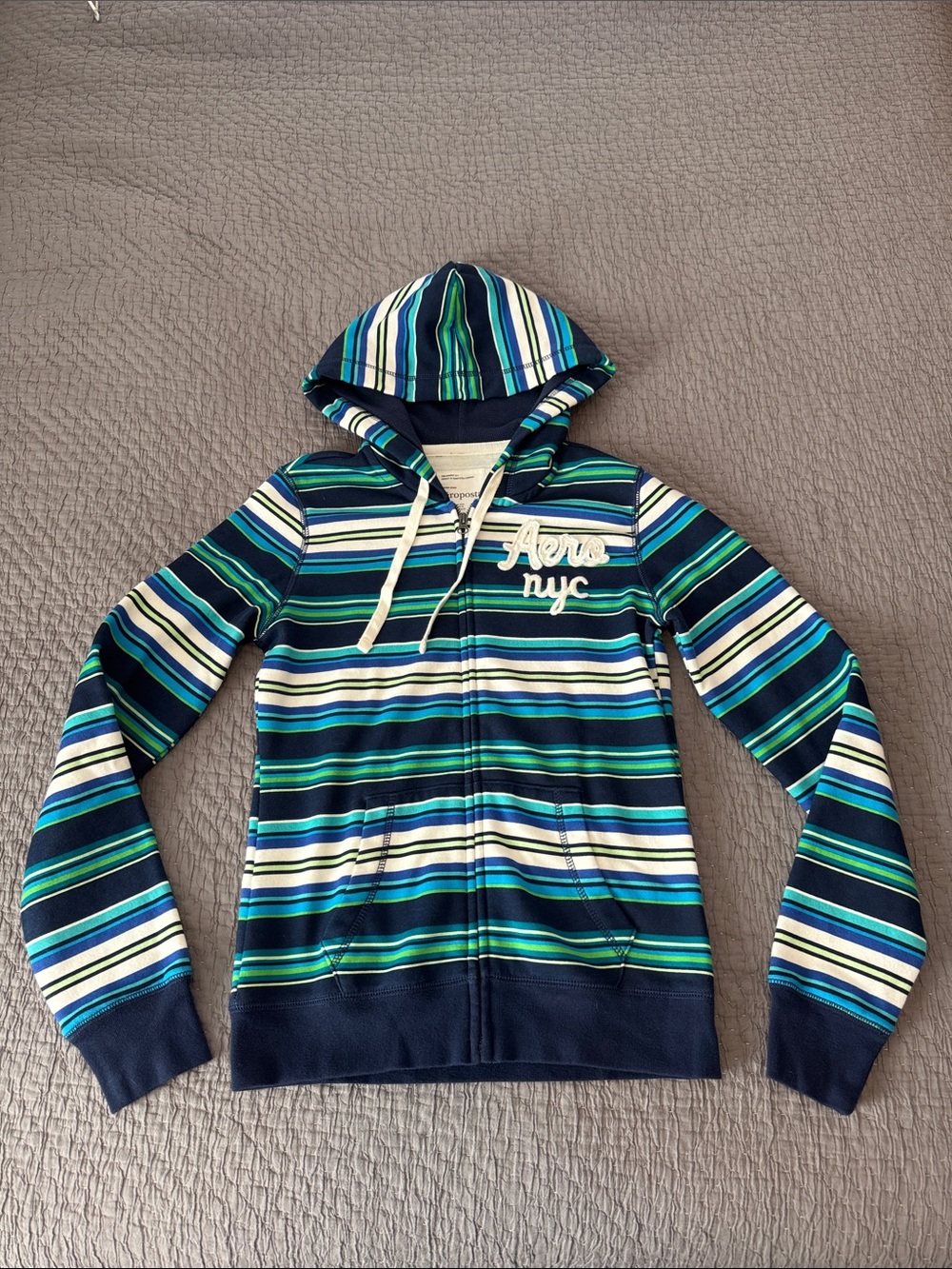 Vintage Aeropostale Striped Zip Up Hoodie Sweatshirt